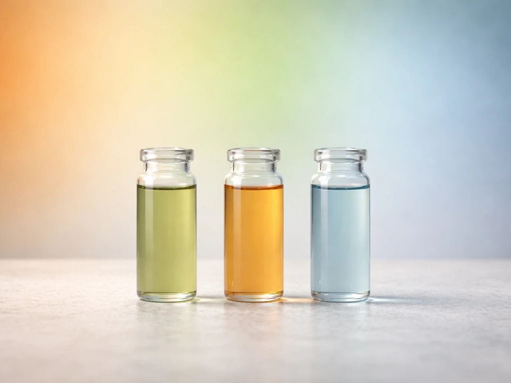 Three glass vials in front of a smooth pH-like gradient backdrop from low to high.