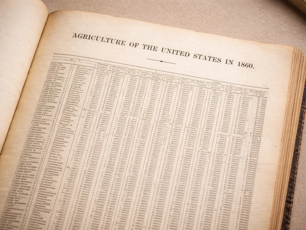 Open scan of a 19th-century U.S. Census agriculture report page showing handwritten table rows
