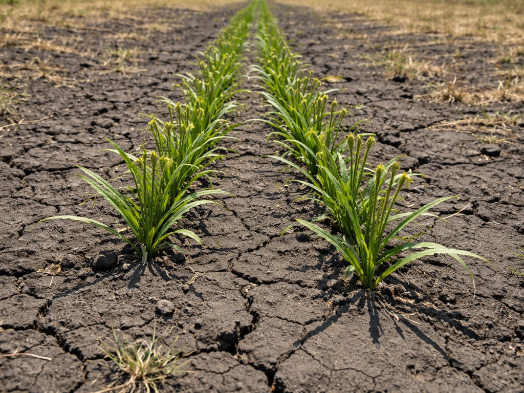 Ragi finger millet growing in dry black-soil fields under bright sun in Karnataka’s interior landscape